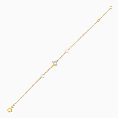 18K Yellow Gold Rhombus Bracelet with Diamonds and Pearls – Danah Collection