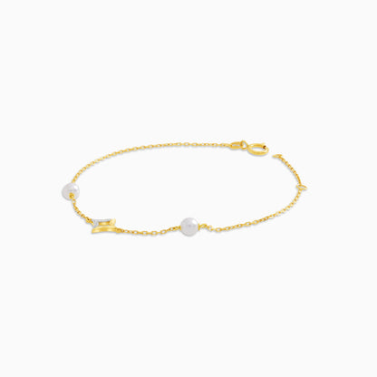 18K Yellow Gold Rhombus Bracelet with Diamonds and Pearls – Danah Collection