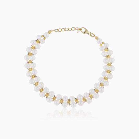18K YELLOW GOLD BRACELET WITH 2 LINE OF PEARESL FROM - DANAH COLLECTION