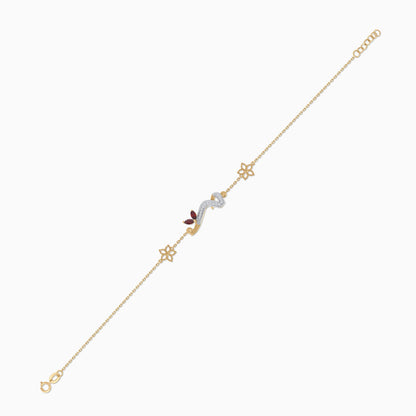Arabic Meem Bracelet in 18K Gold with Natural Diamonds & Garnet | Horoufi Diamond Collection