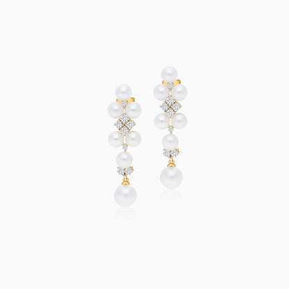 18K Yellow Gold Pearl Earrings with Zircon – Danah Collection