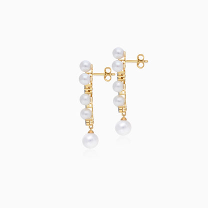 18K Yellow Gold Pearl Earrings with Zircon – Danah Collection