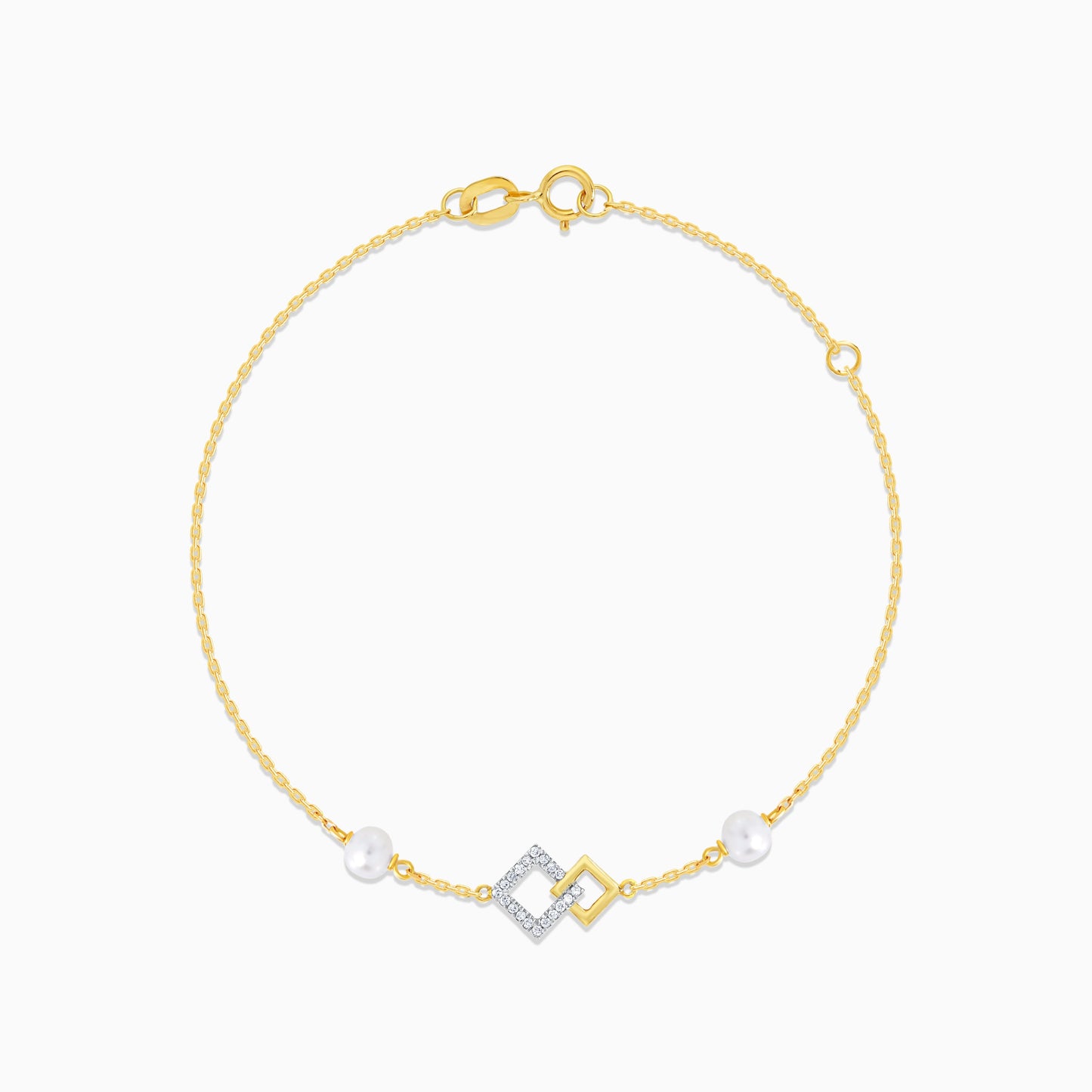 18K Yellow Gold Bracelet with Diamonds and White Pearls – Danah Collection