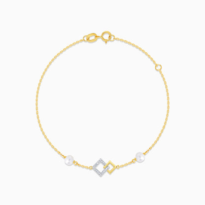 18K Yellow Gold Bracelet with Diamonds and White Pearls – Danah Collection