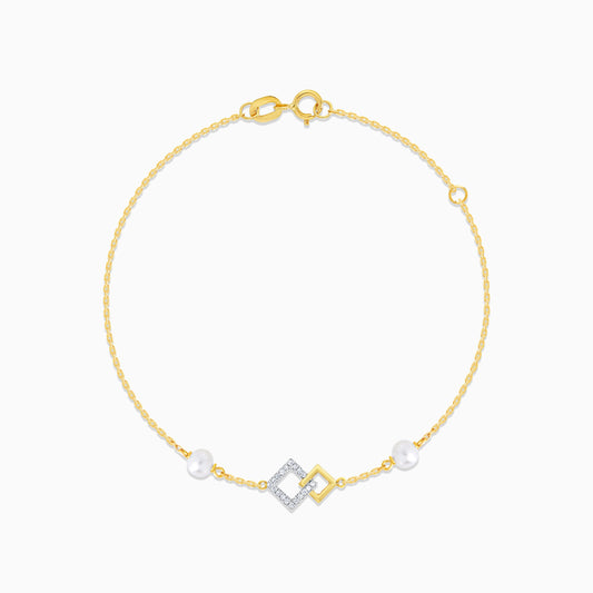 18K Yellow Gold Bracelet with Diamonds and White Pearls – Danah Collection