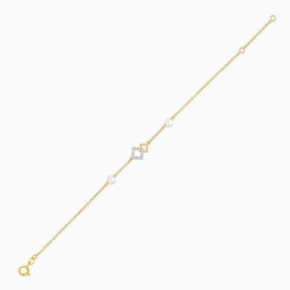 18K Yellow Gold Bracelet with Diamonds and White Pearls – Danah Collection