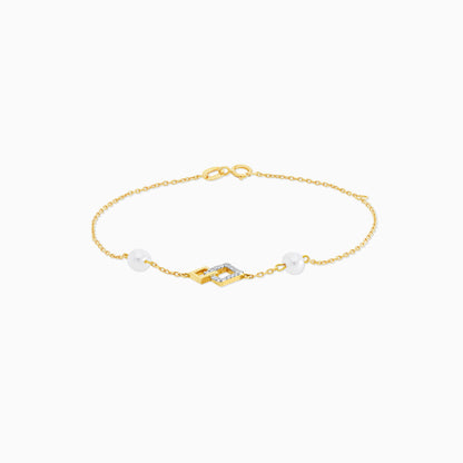 18K Yellow Gold Bracelet with Diamonds and White Pearls – Danah Collection