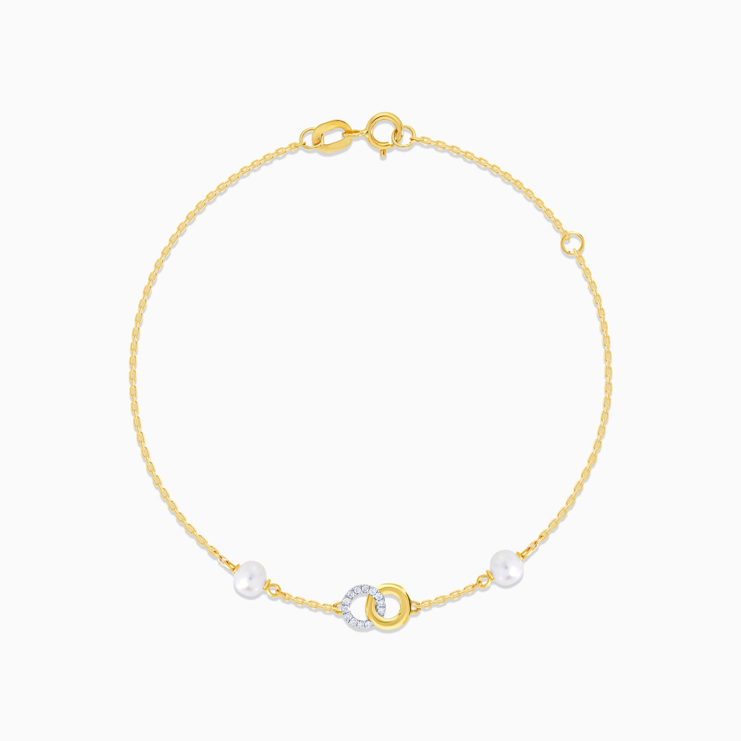 18K Yellow Gold Infinity-Shaped Bracelet with Diamonds and White Pearls – Danah Collection