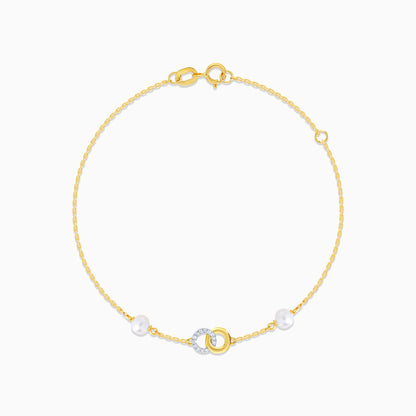 18K Yellow Gold Infinity-Shaped Bracelet with Diamonds and White Pearls – Danah Collection