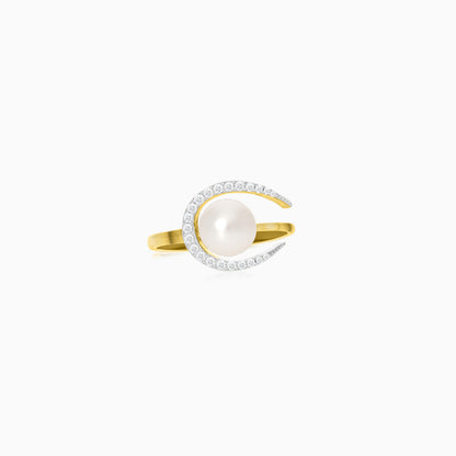 Elegant Pearl & Zircon Ring in 18k Yellow Gold | Danah Collection