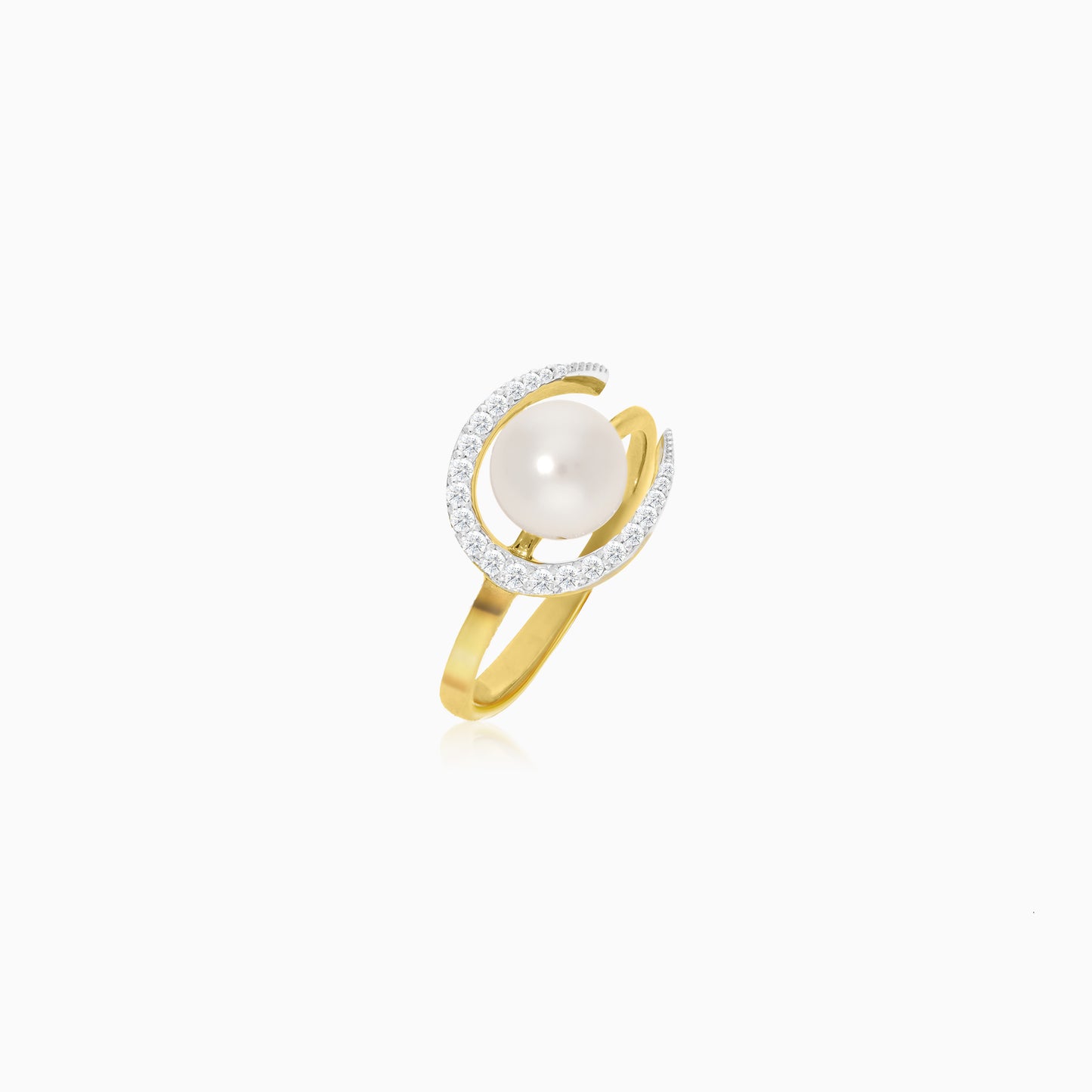 Elegant Pearl & Zircon Ring in 18k Yellow Gold | Danah Collection