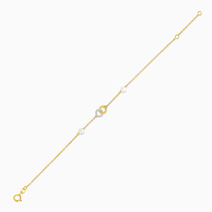 18K Yellow Gold Infinity-Shaped Bracelet with Diamonds and White Pearls – Danah Collection