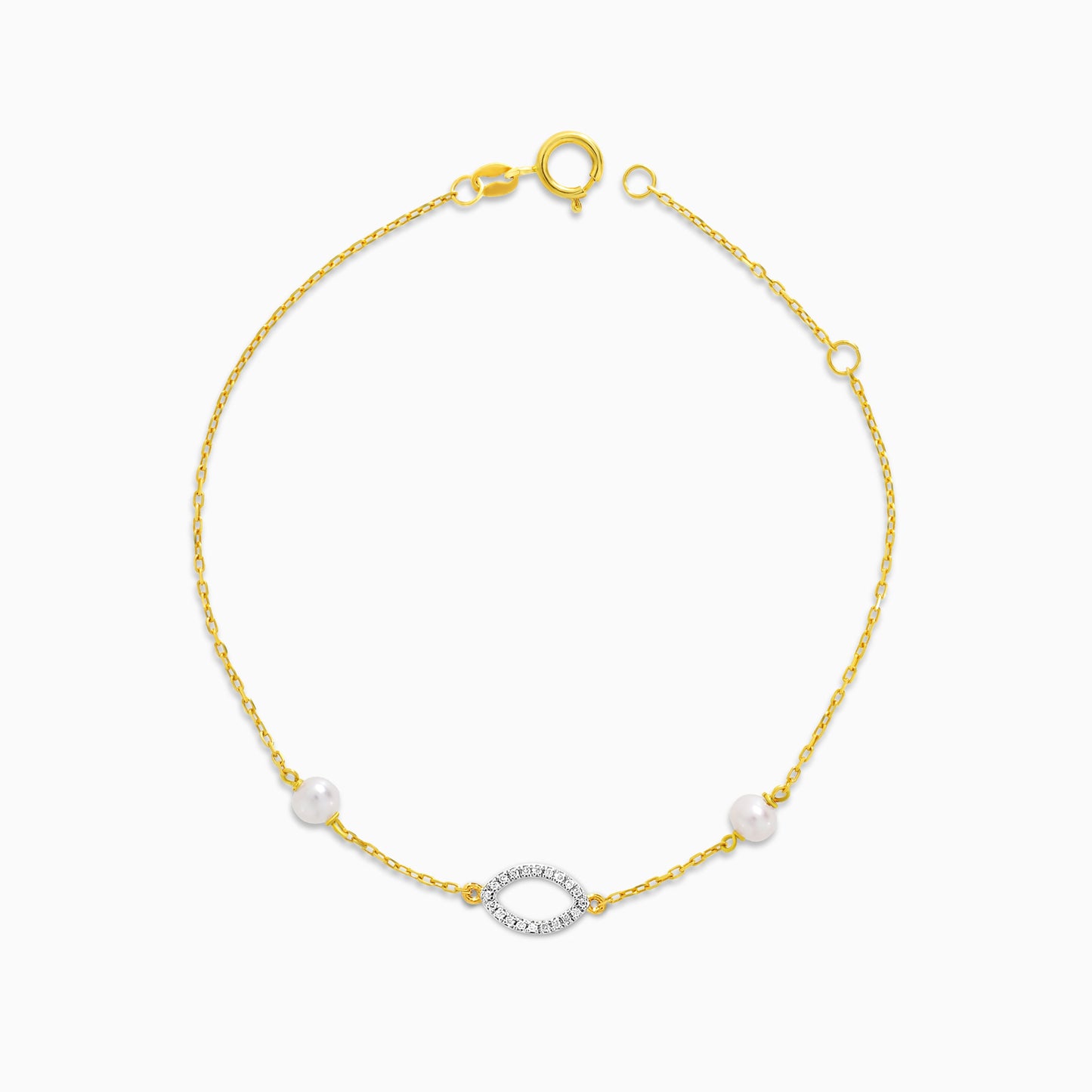 سوار بيضاوي من الذهب الأصفر عيار 18 قيراطًا مرصع بالألماس واللؤلؤ - مجموعة دانا