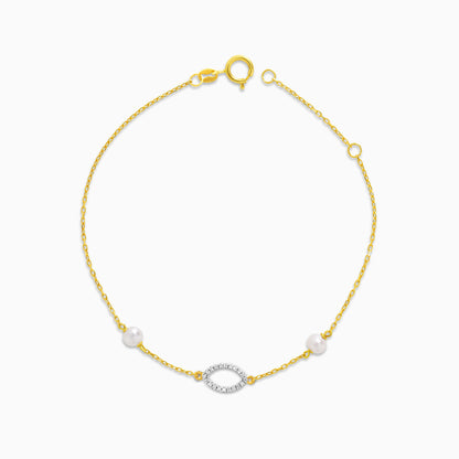سوار بيضاوي من الذهب الأصفر عيار 18 قيراطًا مرصع بالألماس واللؤلؤ - مجموعة دانا