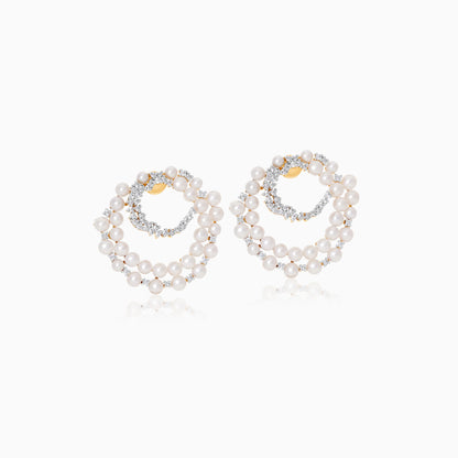 18K Yellow Gold Earrings Featuring Pearls and Zircon Stones from the Danah Collection