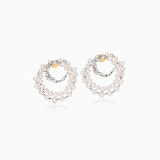 18K Yellow Gold Earrings Featuring Pearls and Zircon Stones from the Danah Collection