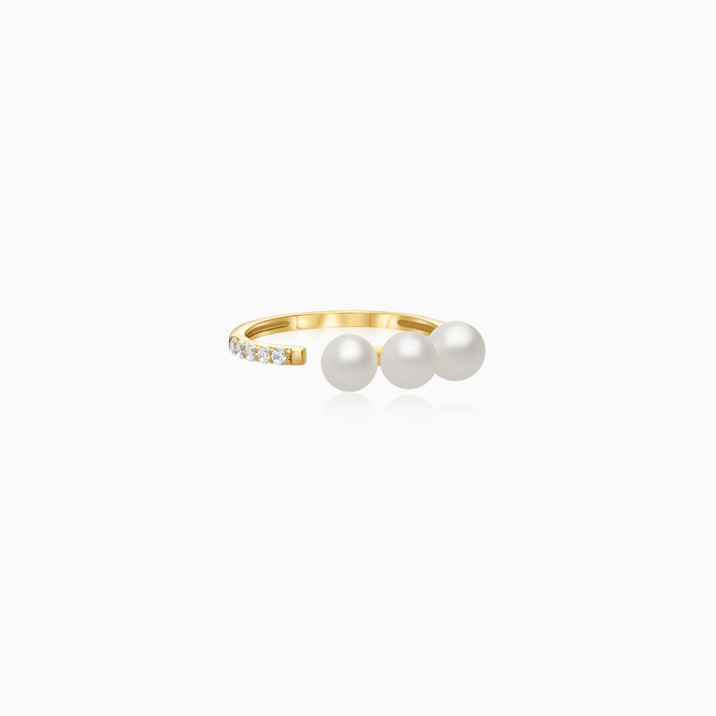 18k yellow gold open ring decorated with pearl and zircon stones
