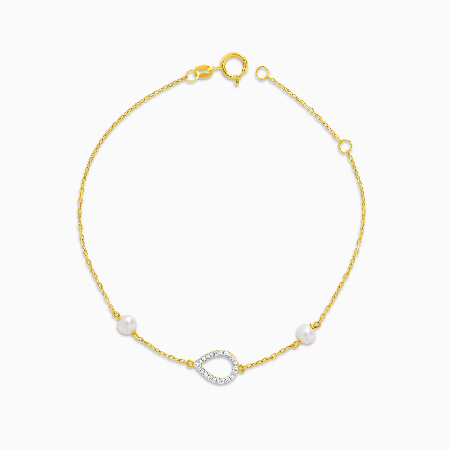 سوار من الذهب الأصفر عيار 18 قيراطًا على شكل لوزة مرصع بالألماس واللؤلؤ الأبيض - مجموعة دانا
