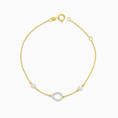 سوار من الذهب الأصفر عيار 18 قيراطًا على شكل لوزة مرصع بالألماس واللؤلؤ الأبيض - مجموعة دانا