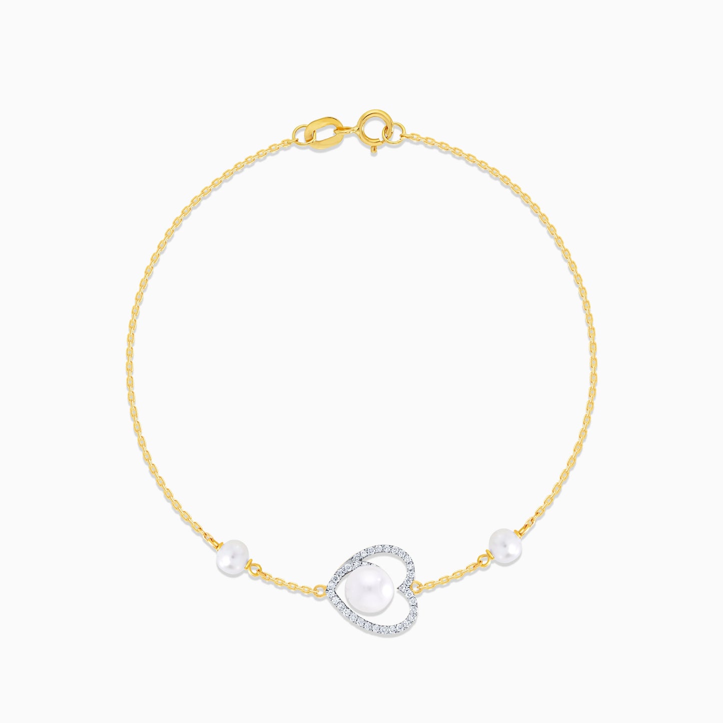 سوار على شكل قلب من الذهب الأصفر عيار 18 قيراطًا مرصع بالألماس واللؤلؤ الأبيض - مجموعة دانا