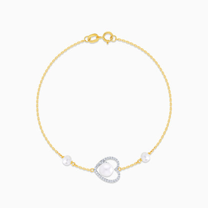 سوار على شكل قلب من الذهب الأصفر عيار 18 قيراطًا مرصع بالألماس واللؤلؤ الأبيض - مجموعة دانا