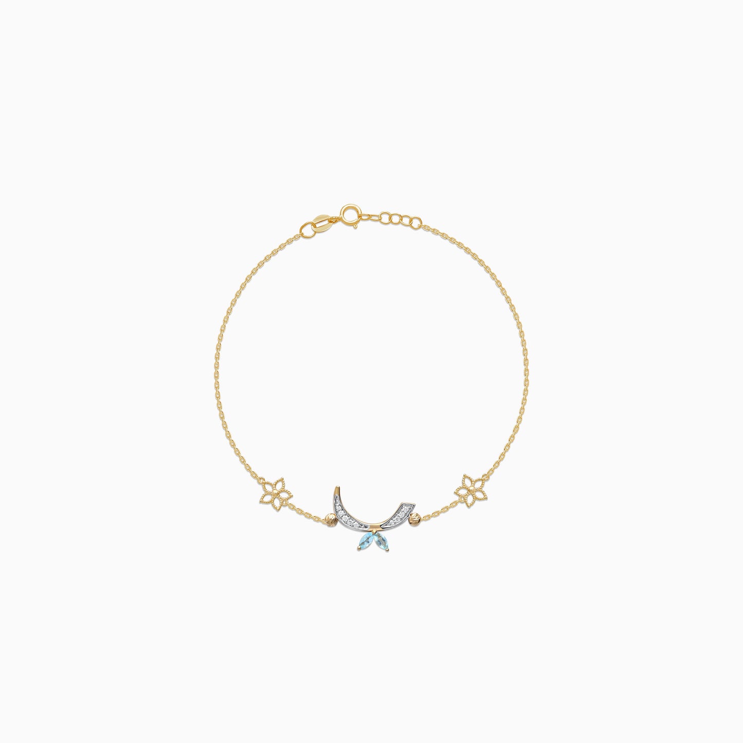 18K Yellow Gold 'Raa' Arabic Letter Bracelet with Natural Diamonds & Blue Topaz | Horoufi Diamond Collection