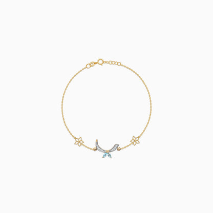 18K Yellow Gold 'Raa' Arabic Letter Bracelet with Natural Diamonds & Blue Topaz | Horoufi Diamond Collection