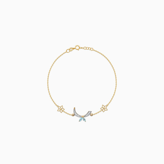 18K Yellow Gold 'Raa' Arabic Letter Bracelet with Natural Diamonds & Blue Topaz | Horoufi Diamond Collection