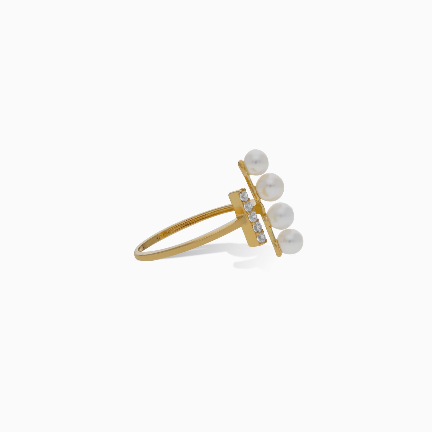 18K Yellow Gold RING DECORATED WITH PEARLS AND ZIRCON STONES