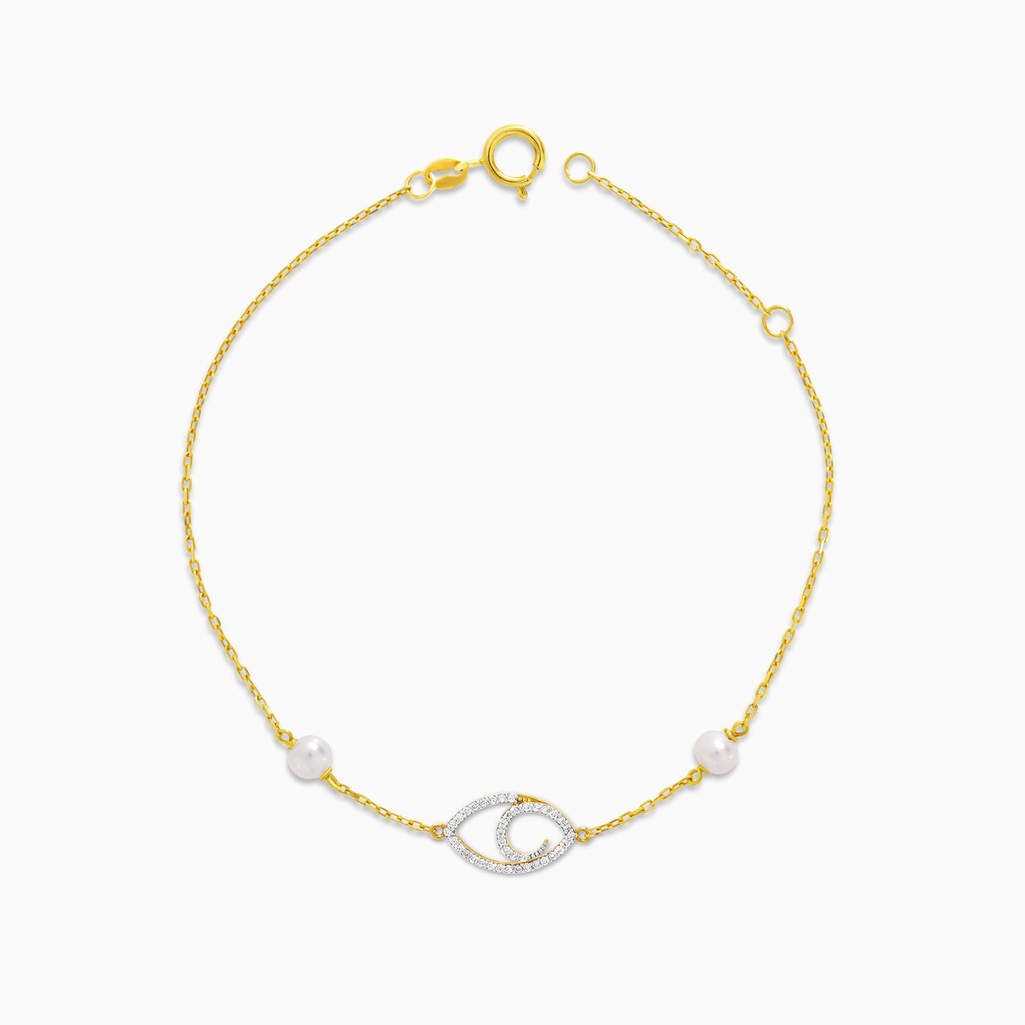 18K Yellow Gold Diamond Eye and Twin Pearl Bracelet – Danah Diamond Collection