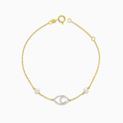 18K Yellow Gold Diamond Eye and Twin Pearl Bracelet – Danah Diamond Collection