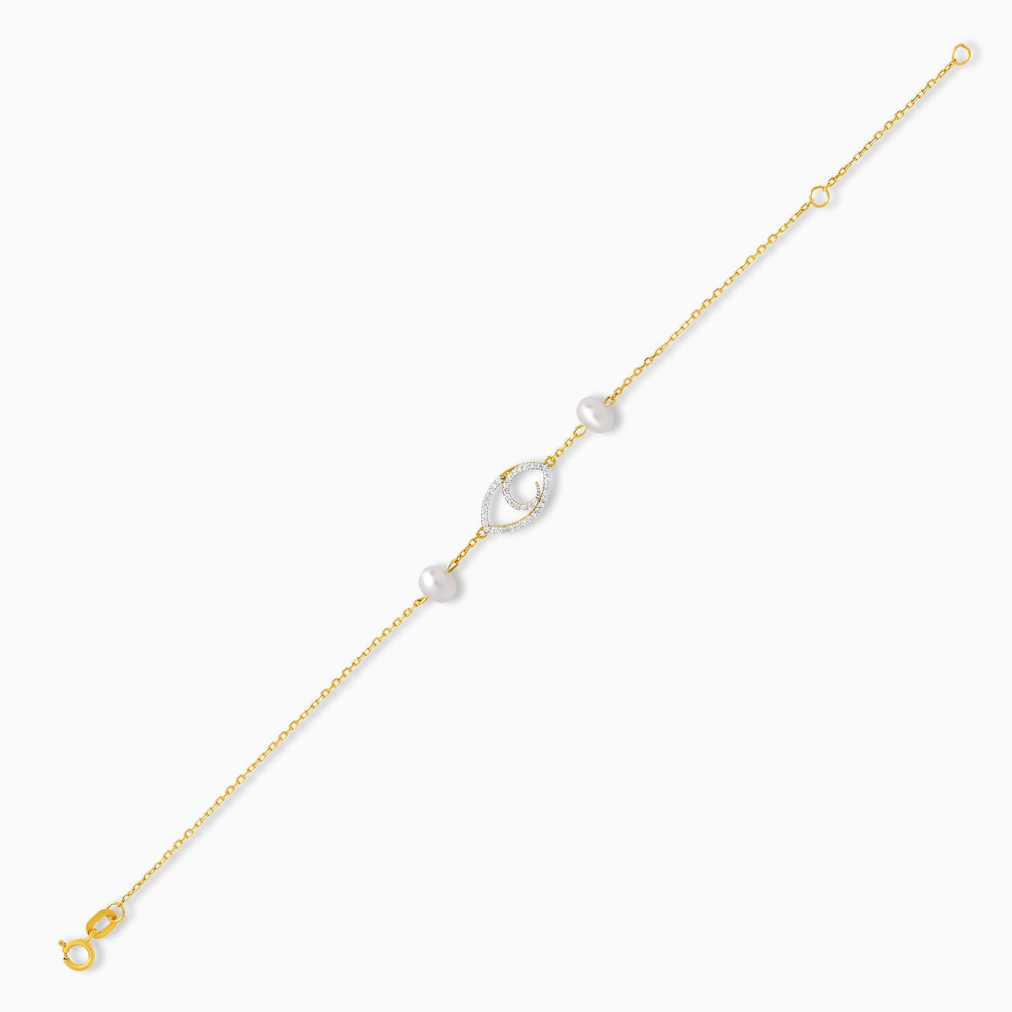 18K Yellow Gold Diamond Eye and Twin Pearl Bracelet – Danah Diamond Collection