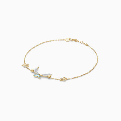 18K Yellow Gold 'Raa' Arabic Letter Bracelet with Natural Diamonds & Blue Topaz | Horoufi Diamond Collection