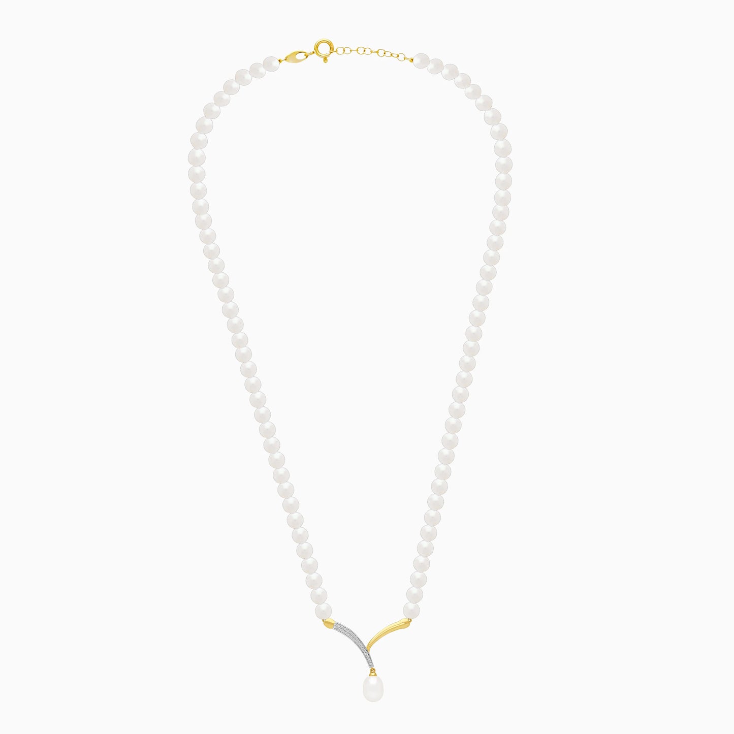 18k Yellow Gold Pearl Necklace with Natural Diamonds | Danah Diamond Collection