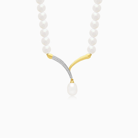 18K Yellow Gold Pearl Necklace with Natural Diamonds – Danah Diamond Collection