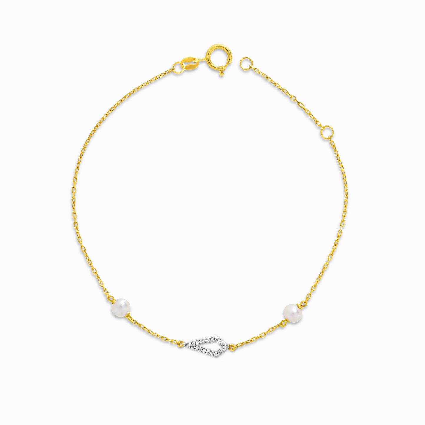 18K Yellow Gold Drop-Shaped Bracelet with Diamonds and Pearls – Danah Collection 