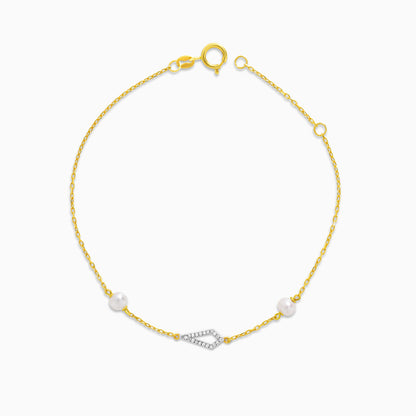 18K Yellow Gold Drop-Shaped Bracelet with Diamonds and Pearls – Danah Collection 