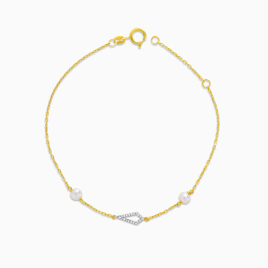 18K Yellow Gold Drop-Shaped Bracelet with Diamonds and Pearls – Danah Collection 