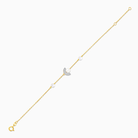 سوار من الذهب الأصفر عيار 18 قيراطًا مزين بالألماس الطبيعي واللؤلؤ - مجموعة دانا للألماس