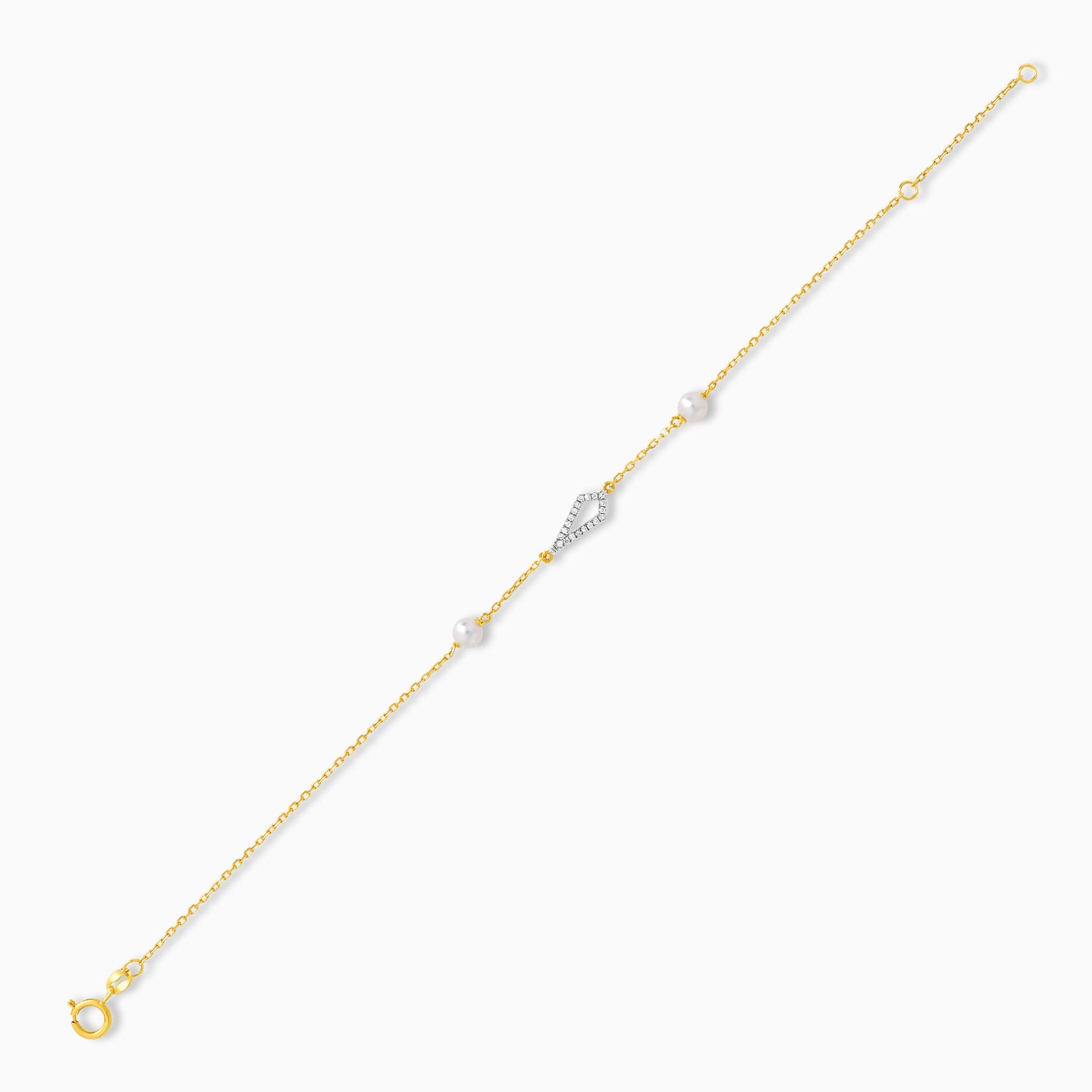 18K Yellow Gold Drop-Shaped Bracelet with Diamonds and Pearls – Danah Collection 