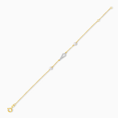 18K Yellow Gold Drop-Shaped Bracelet with Diamonds and Pearls – Danah Collection 