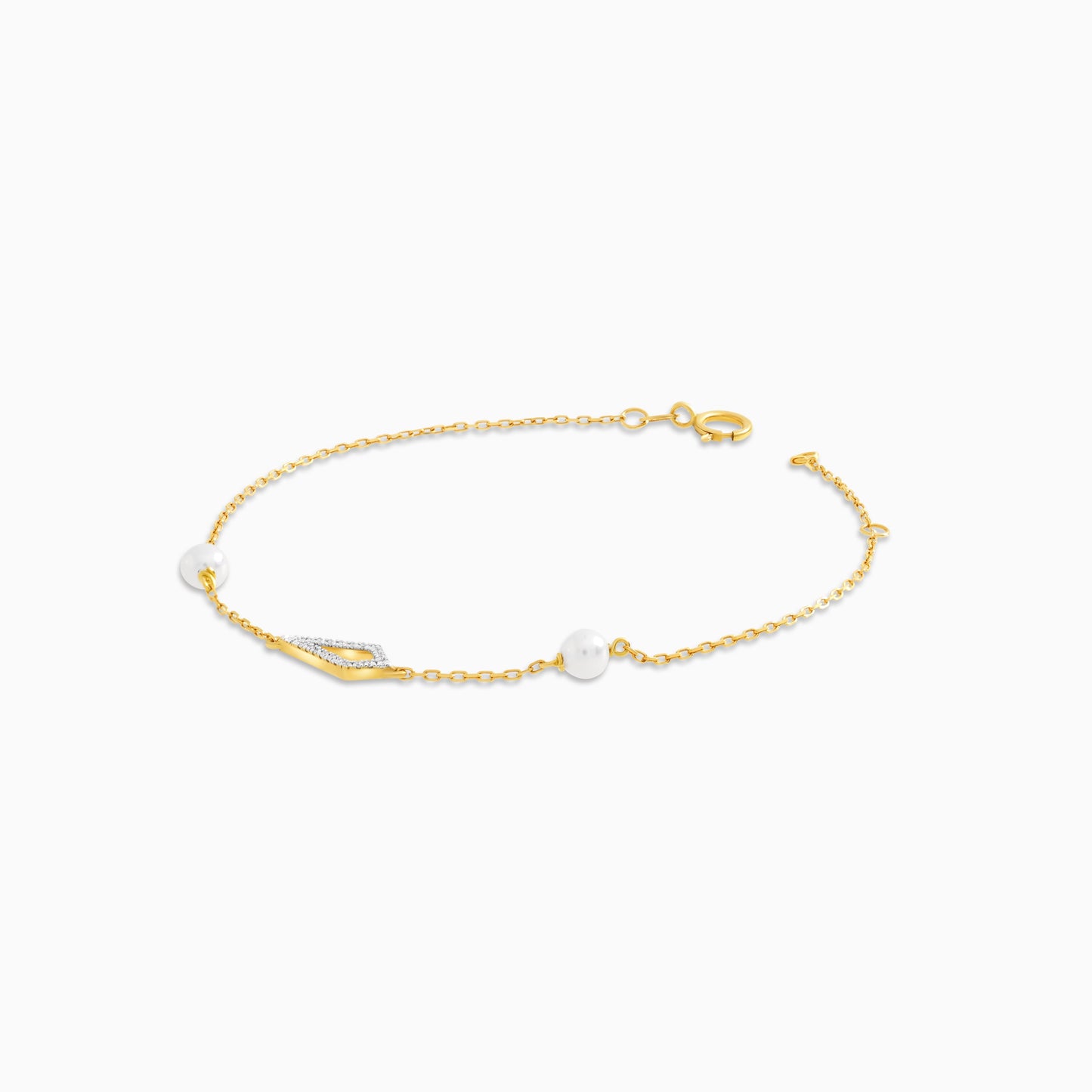18K Yellow Gold Drop-Shaped Bracelet with Diamonds and Pearls – Danah Collection 