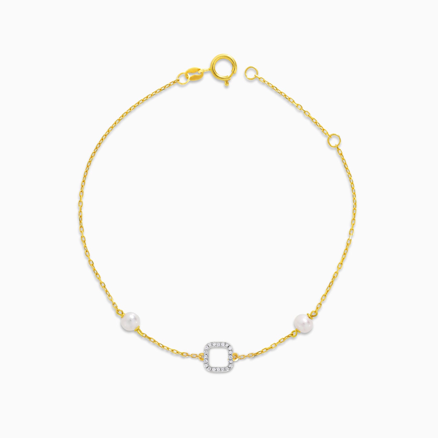 18K Yellow Gold Square Bracelet with Diamonds and Pearls – Danah Collection