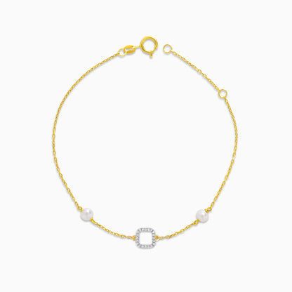 18K Yellow Gold Square Bracelet with Diamonds and Pearls – Danah Collection