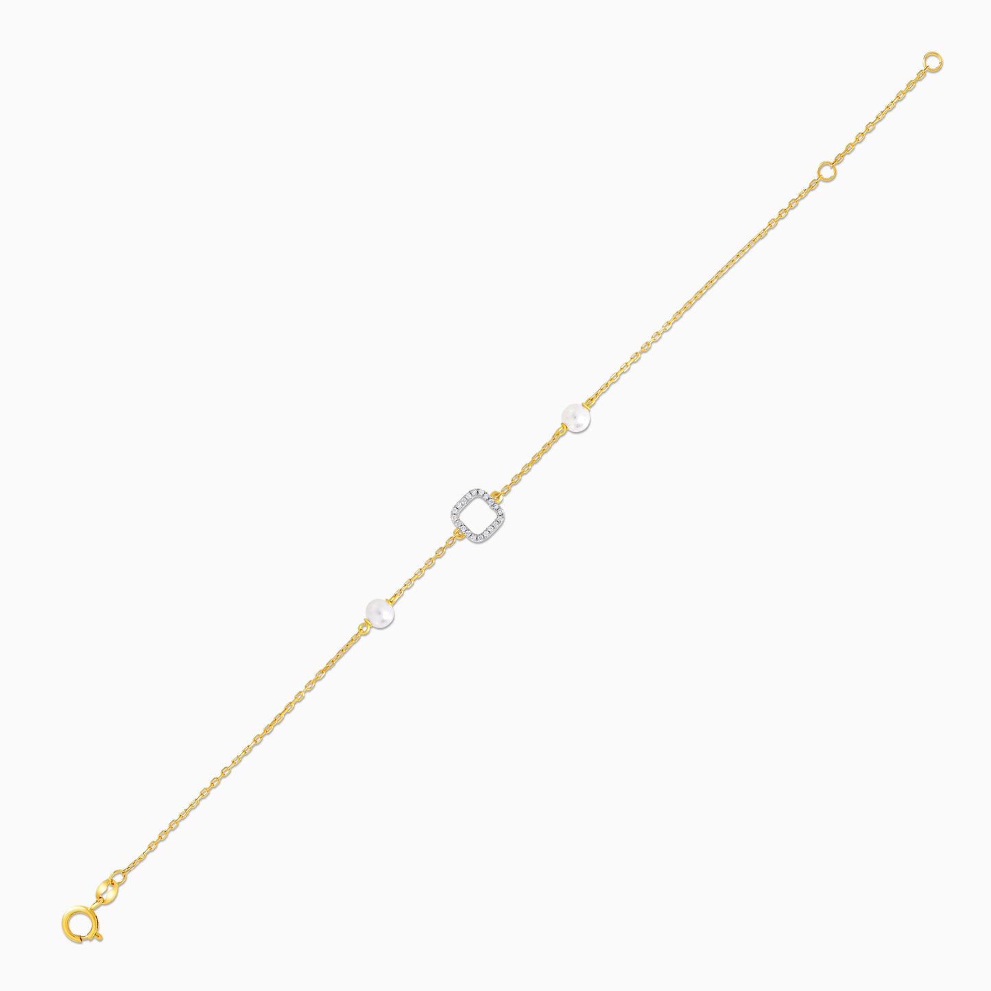 18K Yellow Gold Square Bracelet with Diamonds and Pearls – Danah Collection