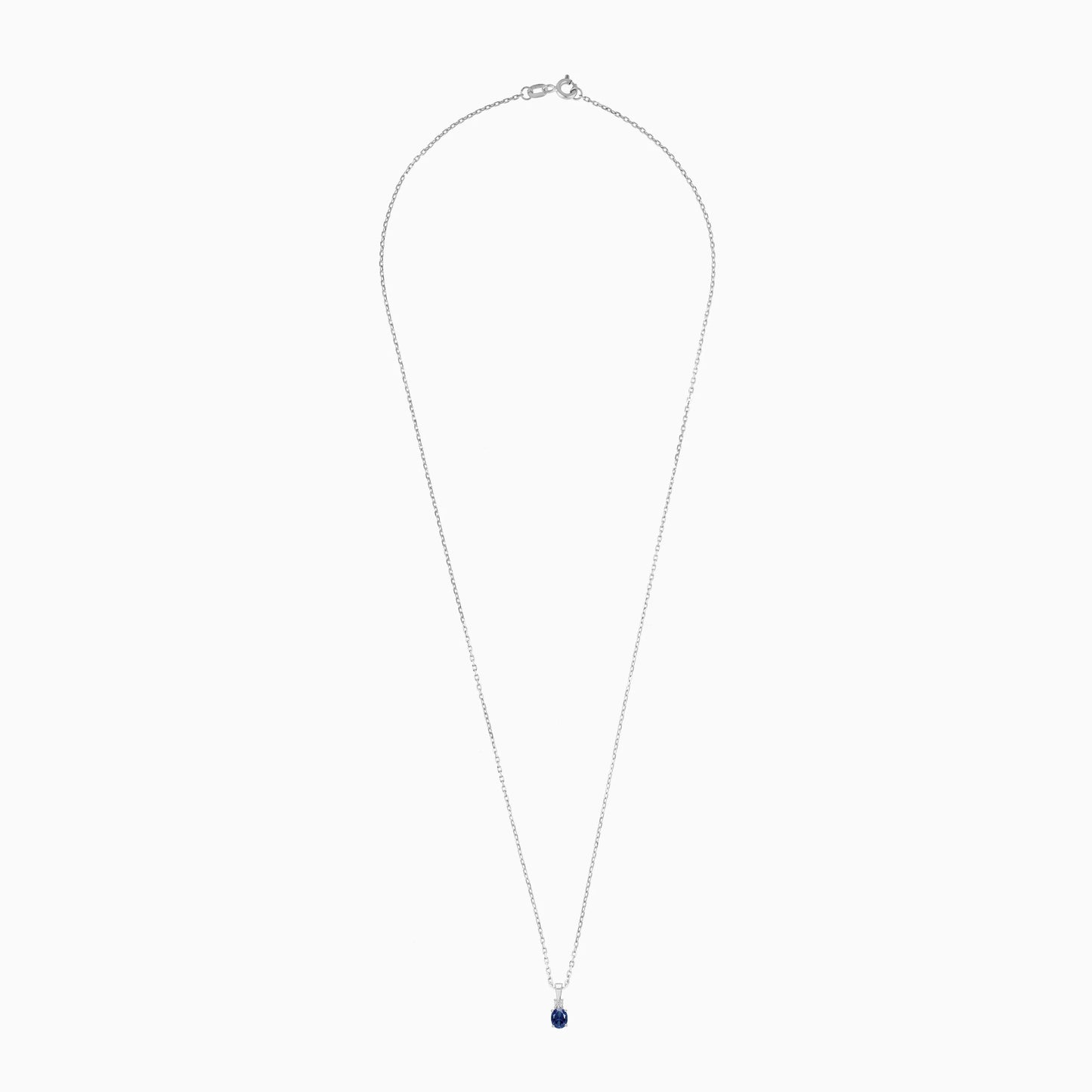 18k White gold chain adorned with natural diamonds and a sapphire pendant | colour classic collection