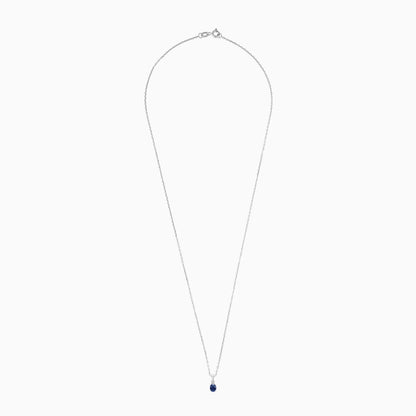 18k White gold chain adorned with natural diamonds and a sapphire pendant | colour classic collection