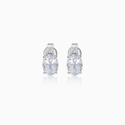 18k white gold pair of earrings decorated with natural diamond & Aquamarine stones | Colour Classic Collection