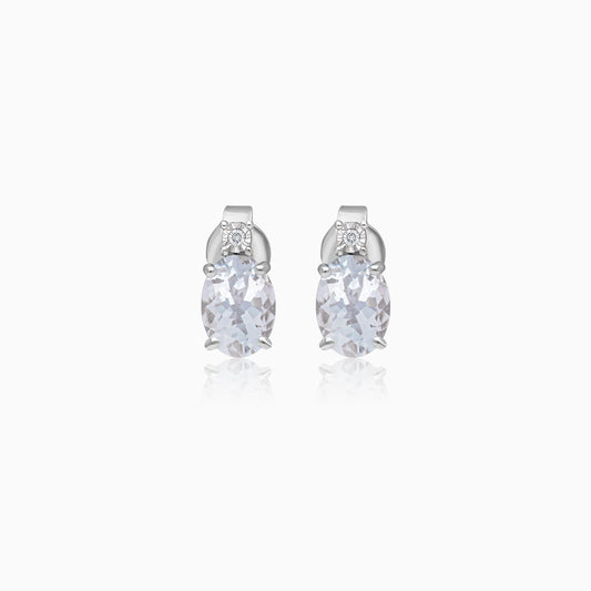18k white gold pair of earrings decorated with natural diamond & Aquamarine stones | Colour Classic Collection