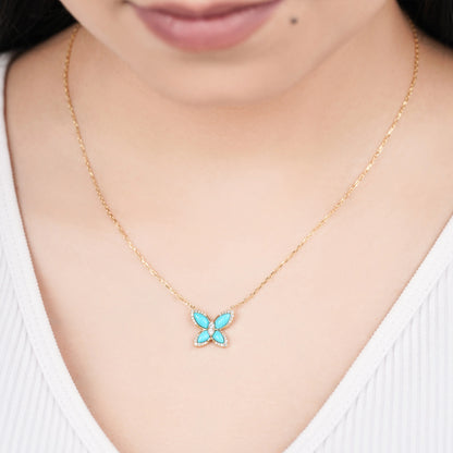 18K Yellow Gold Butterfly Necklace with Turquoise and Natural Diamonds – Mosaic Collection